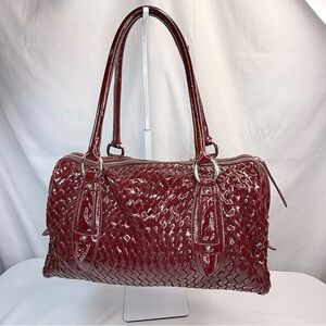 Sondra Roberts Vintage Patent Woven Satchel or Shoulder Handbag in Deep Red
